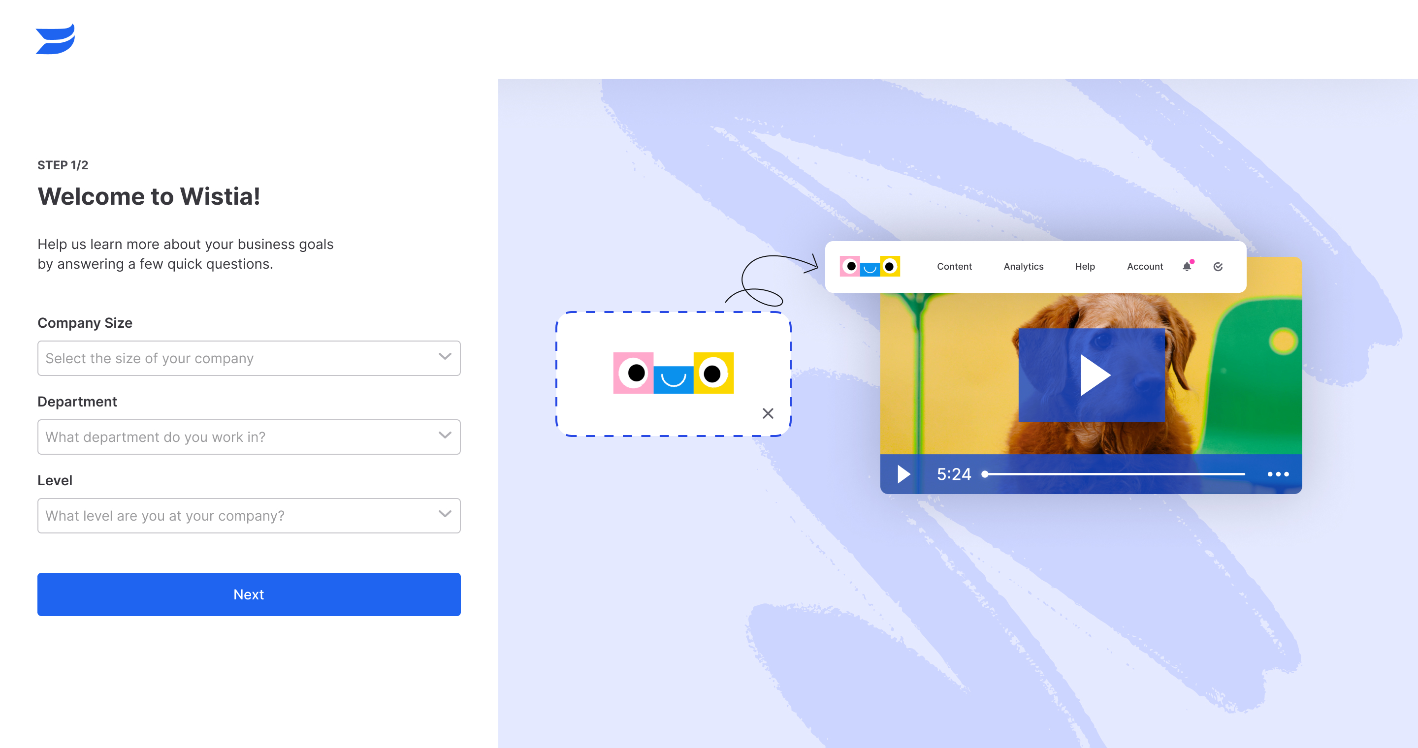Signup questions interface