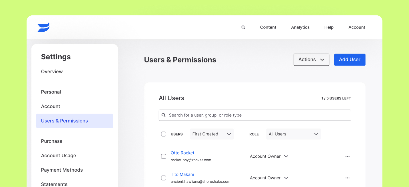 Users & Permissions settings page